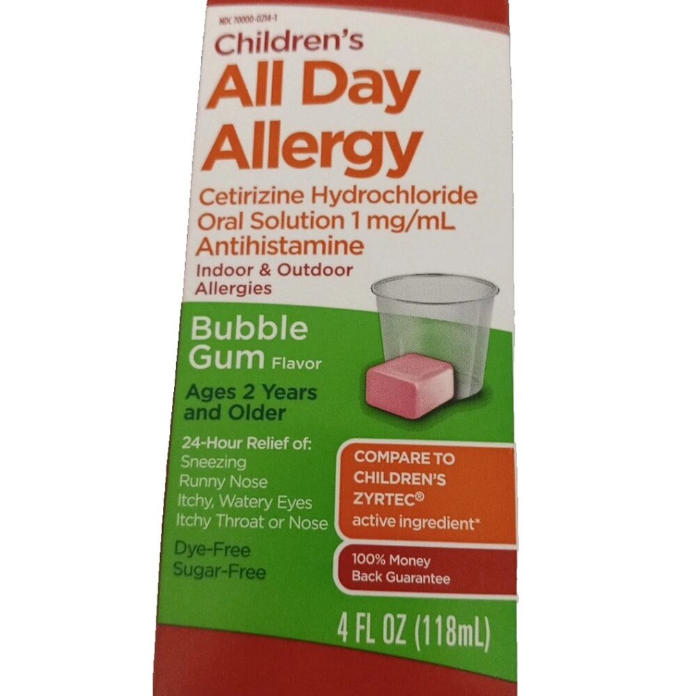 Leader Children's All Day Allergy Solution, Bubble Gum 4 Fl Oz